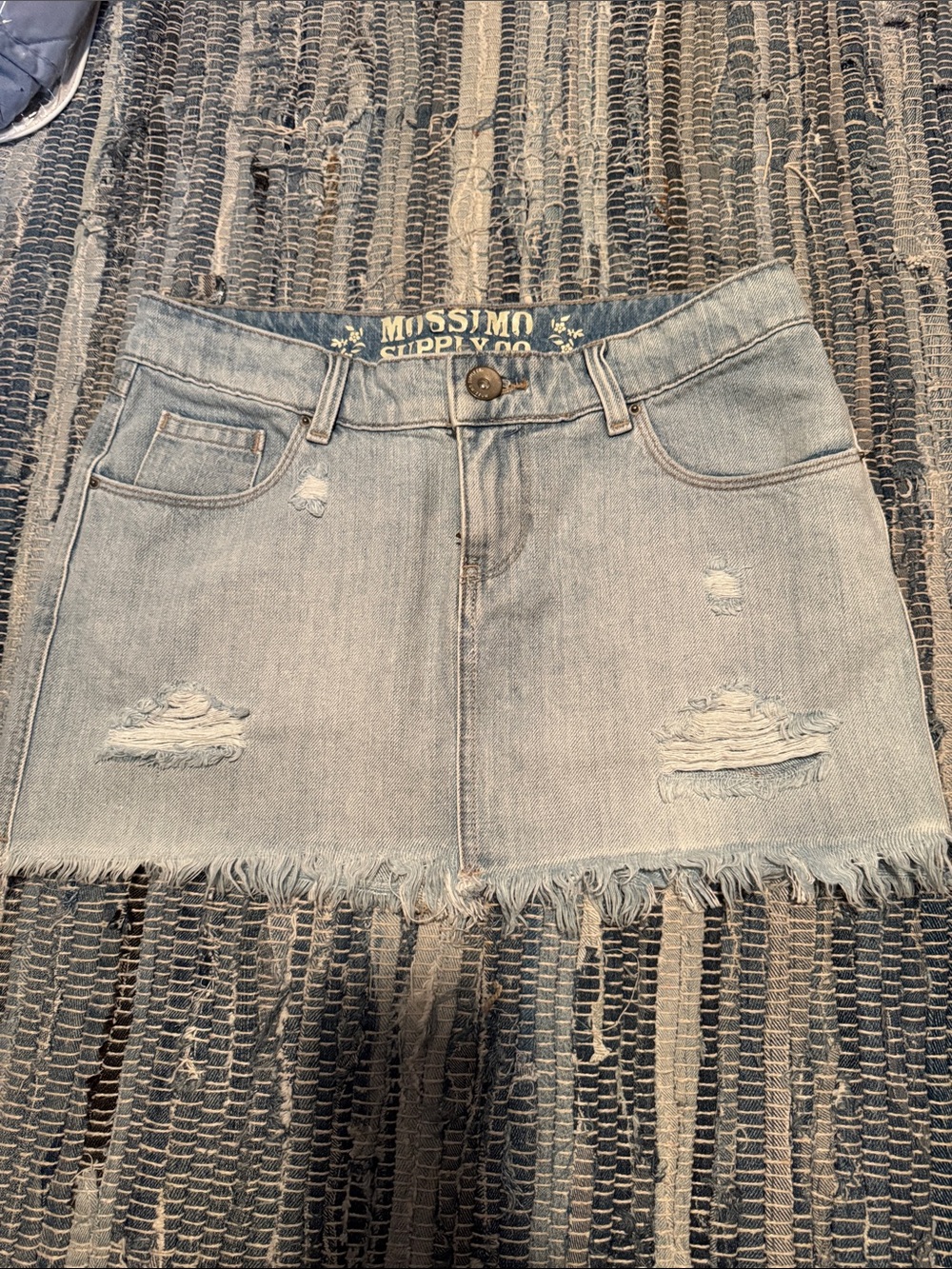 Mossimo Supply Co. light blue distressed denim mini skirt with frayed hem